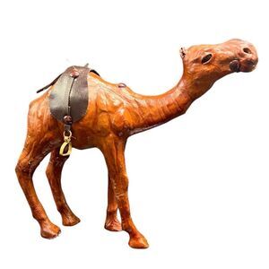 Camel Figurine Leather Wrapped Saddle Statue Nativity Vintage Christmas 6.75"